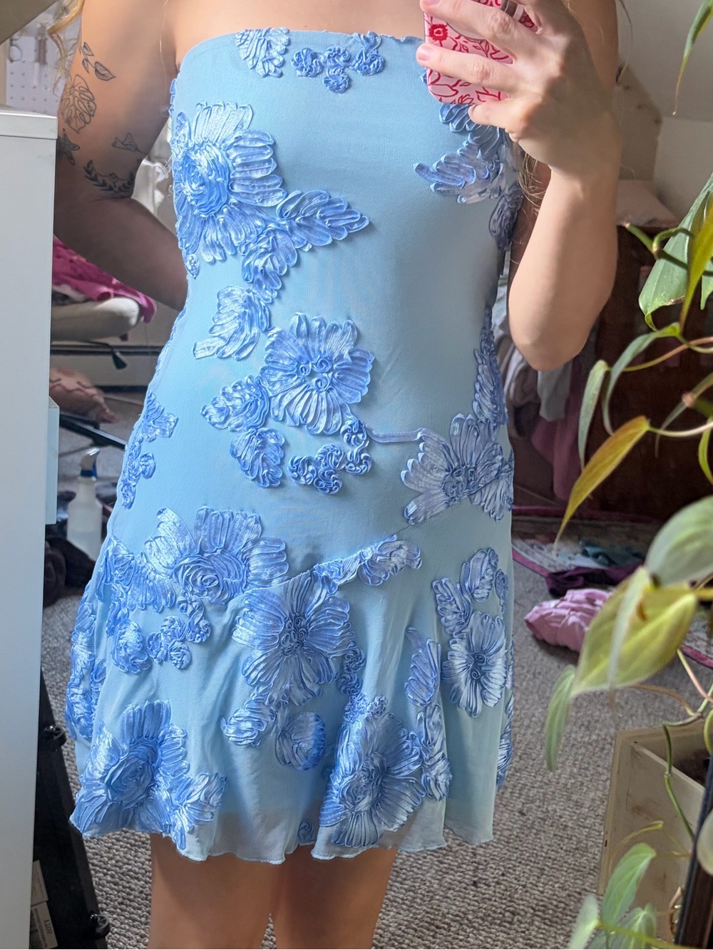 Hello Molly Floral Mini Dress in Blue Size Medium/Large Like New